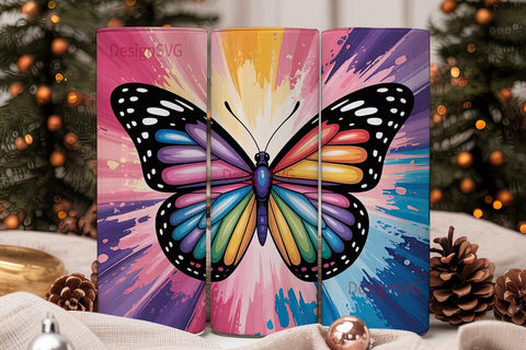 Rainbow Butterfly 20oz Tumbler Wrap Sublimation DesignSVG 
