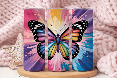 Rainbow Butterfly 20oz Tumbler Wrap Sublimation DesignSVG 