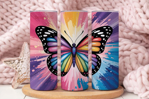 Rainbow Butterfly 20oz Tumbler Wrap Sublimation DesignSVG 