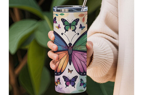 Rainbow Butterfly 20oz Tumbler Wrap Sublimation DesignSVG 