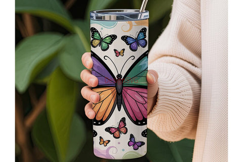 Rainbow Butterfly 20oz Tumbler Wrap Sublimation DesignSVG 