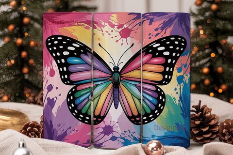 Rainbow Butterfly 20oz Tumbler Wrap Sublimation DesignSVG 