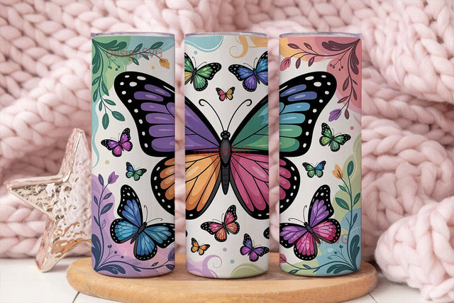 Rainbow Butterfly 20oz Tumbler Wrap Sublimation DesignSVG 