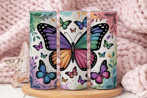 Rainbow Butterfly 20oz Tumbler Wrap Sublimation DesignSVG 