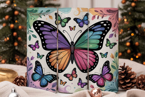 Rainbow Butterfly 20oz Tumbler Wrap Sublimation DesignSVG 