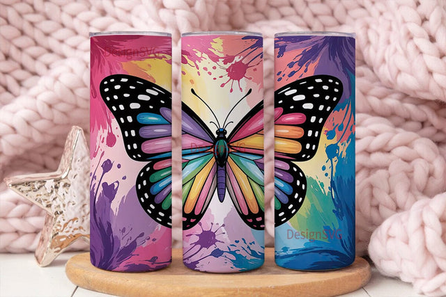 Rainbow Butterfly 20oz Tumbler Wrap Sublimation DesignSVG 