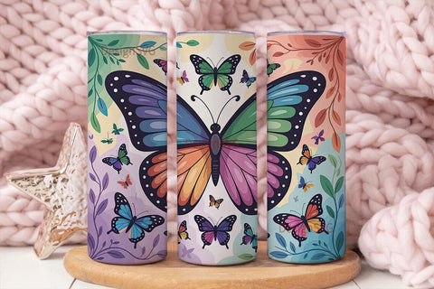 Rainbow Butterfly 20oz Tumbler Wrap Sublimation DesignSVG 