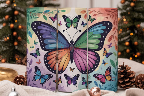 Rainbow Butterfly 20oz Tumbler Wrap Sublimation DesignSVG 