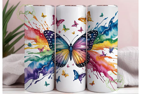 Rainbow Butterfly 20oz Tumbler Wrap Sublimation PixelChick 