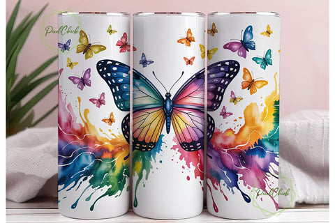 Rainbow Butterfly 20oz Tumbler Wrap Sublimation PixelChick 