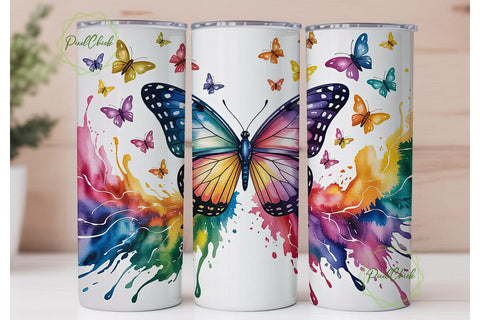 Rainbow Butterfly 20oz Tumbler Wrap Sublimation PixelChick 