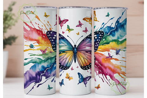 Rainbow Butterfly 20oz Tumbler Wrap Sublimation PixelChick 