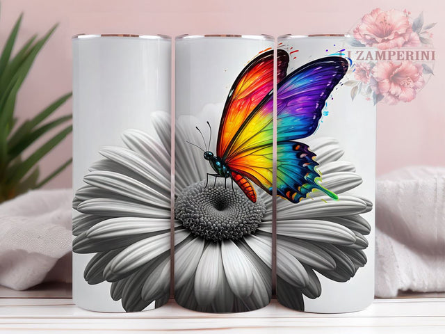 Rainbow Butterfly Floral 20oz Tumbler, Butterfly Flower Design, 20oz Sublimation, Colorful Drinkware, Custom Tumbler Wrap, Nature Lover Gift, Floral Decor Sublimation Li Zamperini 