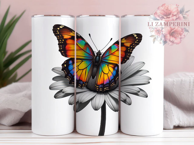 Rainbow Butterfly Floral 20oz Tumbler, Butterfly Flower Design, 20oz Sublimation, Colorful Drinkware, Custom Tumbler Wrap, Nature Lover Gift, Floral Decor Sublimation Li Zamperini 