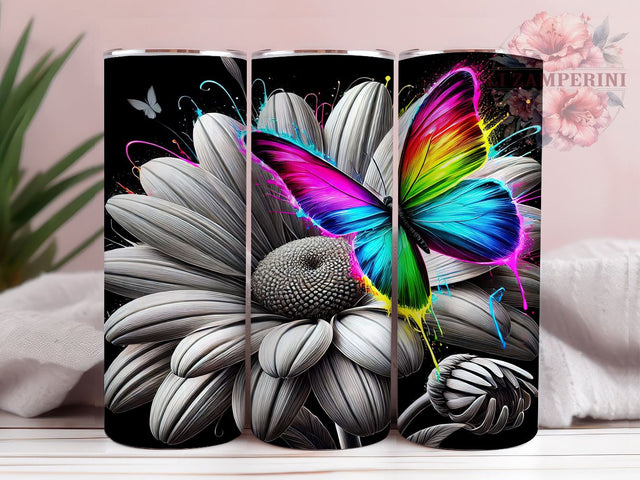 Rainbow Butterfly Floral 20oz Tumbler, Butterfly Flower Design, 20oz Sublimation, Colorful Drinkware, Custom Tumbler Wrap, Nature Lover Gift, Floral Decor Sublimation Li Zamperini 