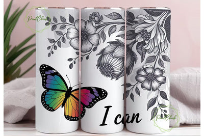 Rainbow Butterfly & Flowers 20oz Tumbler Sublimation PixelChick 