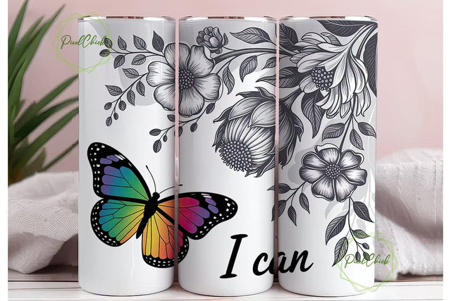 Rainbow Butterfly & Flowers 20oz Tumbler Sublimation PixelChick 