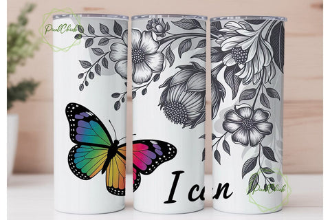Rainbow Butterfly & Flowers 20oz Tumbler Sublimation PixelChick 
