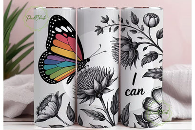 Rainbow Butterfly & Flowers 20oz Tumbler Sublimation PixelChick 