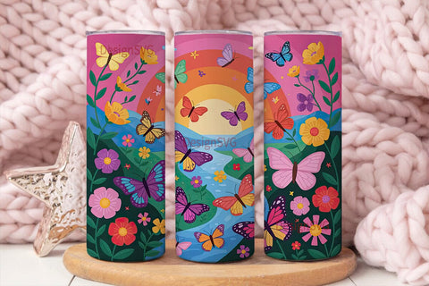 Rainbow Butterfly Garden 20oz Tumbler Sublimation DesignSVG 