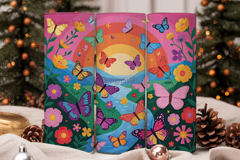 Rainbow Butterfly Garden 20oz Tumbler Sublimation DesignSVG 