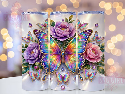 Rainbow Butterfly Gem 20oz Tumbler Wrap, Rainbow Theme, Butterfly Motif, Gem Design, Whimsical Style, Magical Charm, Skinny Tumbler, Sublimation PNG Sublimation SvggirlplusArt 