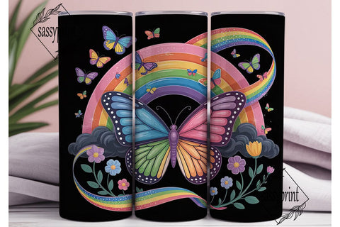 Rainbow Butterfly Glitter 20oz Tumbler Sublimation sassyprint 