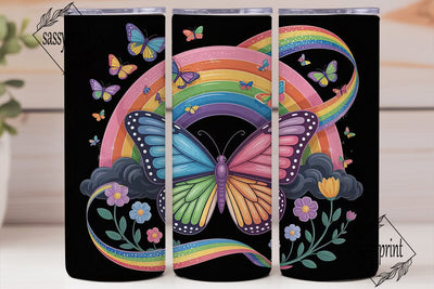 Rainbow Butterfly Glitter 20oz Tumbler Sublimation sassyprint 