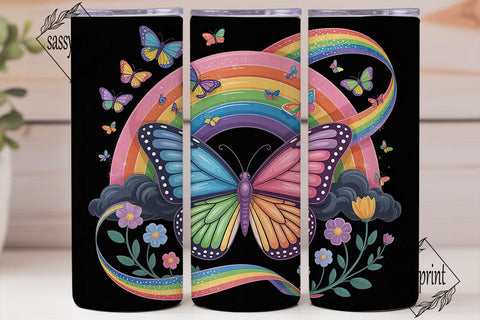Rainbow Butterfly Glitter 20oz Tumbler Sublimation sassyprint 