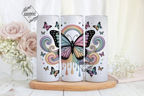 Rainbow Butterfly Glitter 20oz Tumbler Sublimation sassyprint 