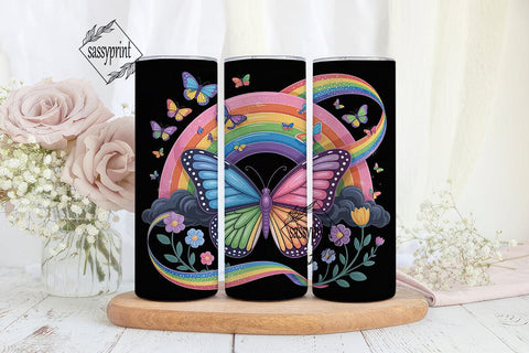 Rainbow Butterfly Glitter 20oz Tumbler Sublimation sassyprint 