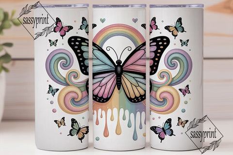 Rainbow Butterfly Glitter 20oz Tumbler Sublimation sassyprint 