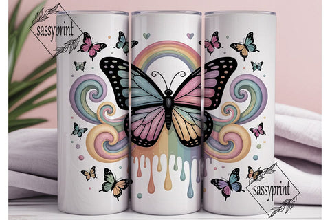 Rainbow Butterfly Glitter 20oz Tumbler Sublimation sassyprint 