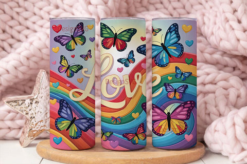 Rainbow Butterfly Love 20oz Tumbler Wrap Sublimation DesignSVG 