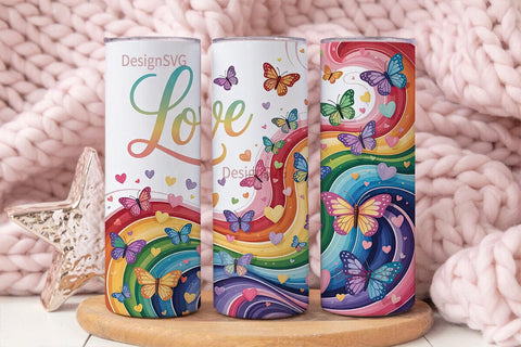 Rainbow Butterfly Love 20oz Tumbler Wrap Sublimation DesignSVG 