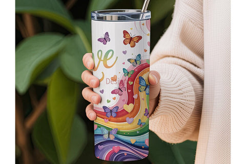 Rainbow Butterfly Love 20oz Tumbler Wrap Sublimation DesignSVG 