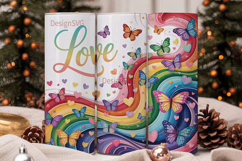 Rainbow Butterfly Love 20oz Tumbler Wrap Sublimation DesignSVG 