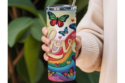 Rainbow Butterfly Love 20oz Tumbler Wrap Sublimation DesignSVG 