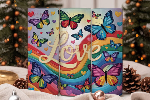 Rainbow Butterfly Love 20oz Tumbler Wrap Sublimation DesignSVG 