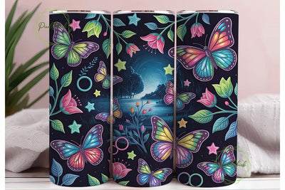 Rainbow Butterfly Night 20oz Tumbler Sublimation PixelChick 