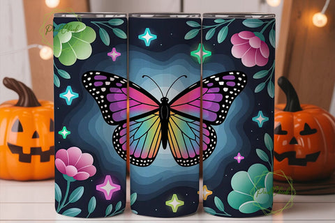 Rainbow Butterfly Night 20oz Tumbler Sublimation PixelChick 