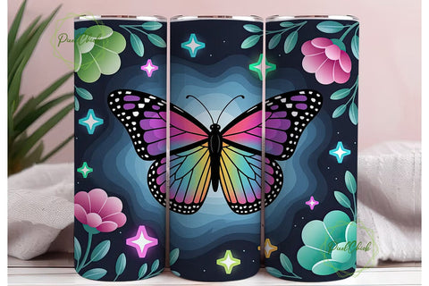 Rainbow Butterfly Night 20oz Tumbler Sublimation PixelChick 
