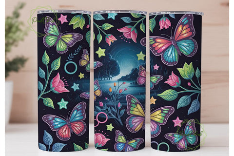 Rainbow Butterfly Night 20oz Tumbler Sublimation PixelChick 