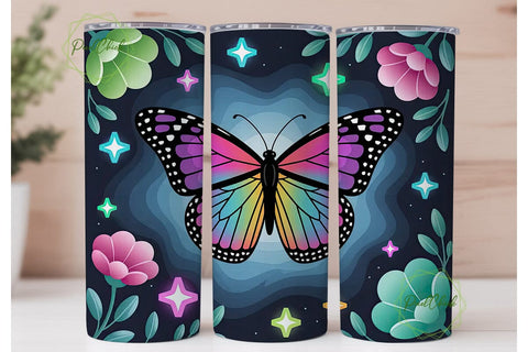 Rainbow Butterfly Night 20oz Tumbler Sublimation PixelChick 
