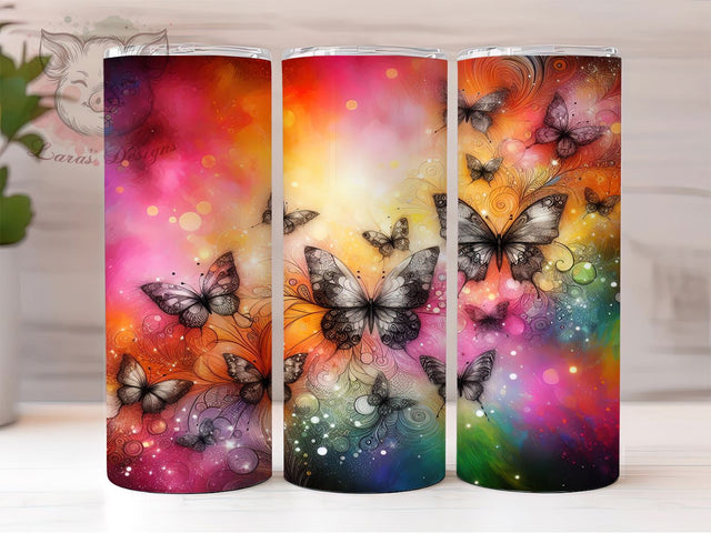 Rainbow Butterfly Pattern Tumbler, Colorful Butterfly Tumbler, Seamless Butterfly Pattern, 20oz Tumbler Wrap, Sublimation Design, Vibrant Rainbow Wrap, Nature Inspired Tumbler Sublimation Lara' s Designs 
