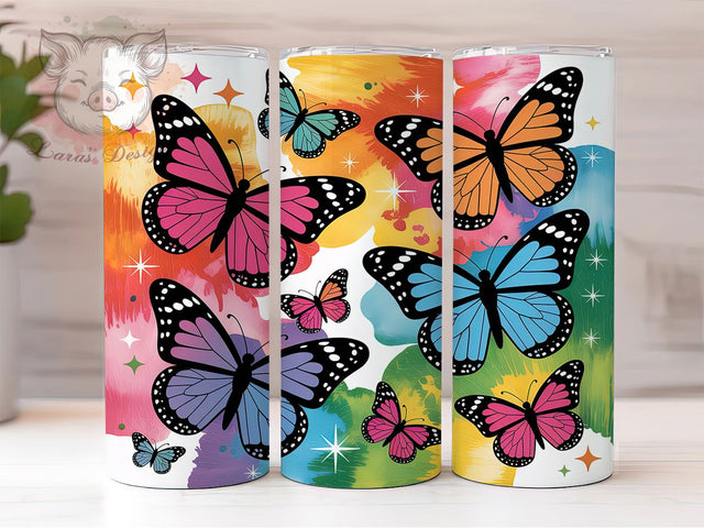 Rainbow Butterfly Pattern Tumbler, Colorful Butterfly Tumbler, Seamless Butterfly Pattern, 20oz Tumbler Wrap, Sublimation Design, Vibrant Rainbow Wrap, Nature Inspired Tumbler Sublimation Lara' s Designs 