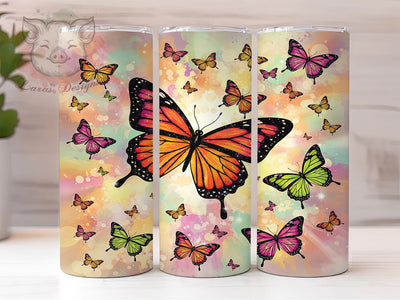 Rainbow Butterfly Pattern Tumbler, Colorful Butterfly Tumbler, Seamless Butterfly Pattern, 20oz Tumbler Wrap, Sublimation Design, Vibrant Rainbow Wrap, Nature Inspired Tumbler Sublimation Lara' s Designs 