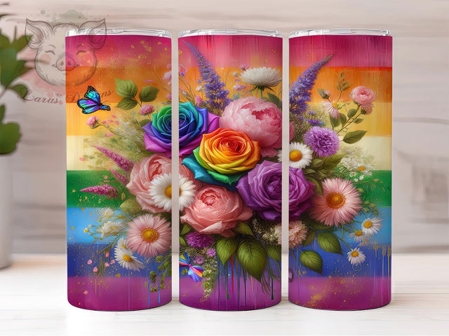 Rainbow Butterfly Pride Tumbler Wrap, Pride Flower Wrap, LGBT Tumbler Design, 20oz Sublimation Wrap, Pride Month Tumbler, Love Is Love Tumbler, Colorful Pride Wrap Sublimation Lara' s Designs 