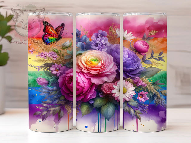 Rainbow Butterfly Pride Tumbler Wrap, Pride Flower Wrap, LGBT Tumbler Design, 20oz Sublimation Wrap, Pride Month Tumbler, Love Is Love Tumbler, Colorful Pride Wrap Sublimation Lara' s Designs 
