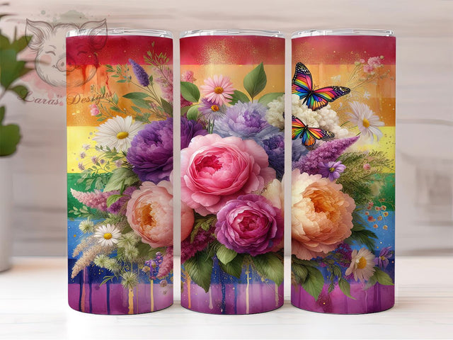 Rainbow Butterfly Pride Tumbler Wrap, Pride Flower Wrap, LGBT Tumbler Design, 20oz Sublimation Wrap, Pride Month Tumbler, Love Is Love Tumbler, Colorful Pride Wrap Sublimation Lara' s Designs 